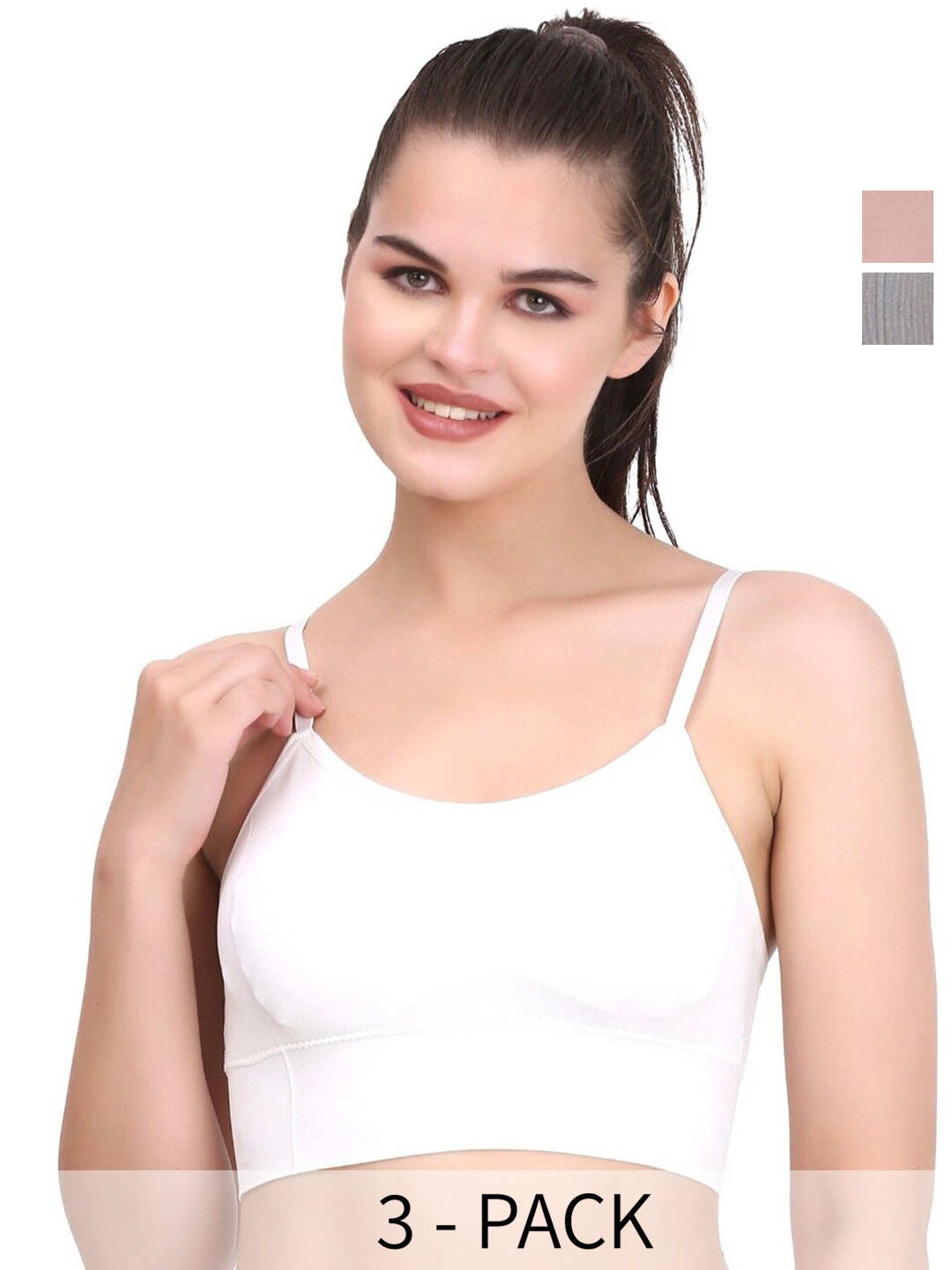 

UNDER 1000 Pack Of 3 Dry Fit Full Coverage Lightly Padded Cotton T-shirt Bra, White