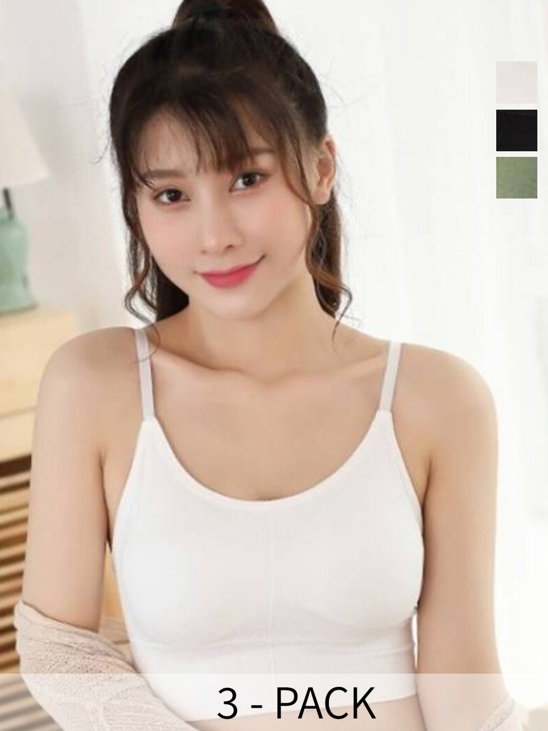 

UNDER 1000 Pack Of 3 Dry Fit Full Coverage Lightly Padded Cotton T-shirt Bra, Green
