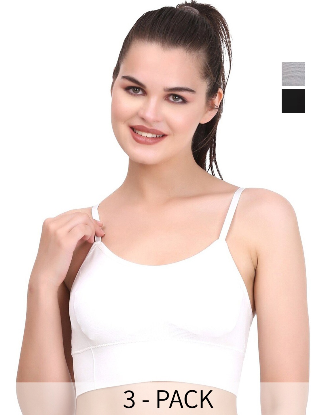 

UNDER 1000 Pack Of 3 Dry Fit Full Coverage Lightly Padded Cotton T-shirt Bra, Grey