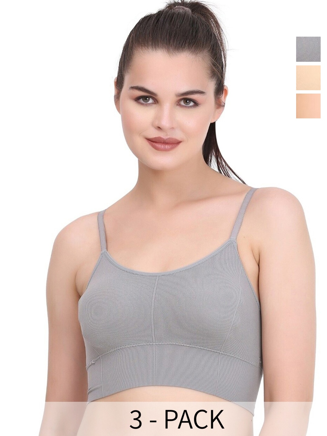 

UNDER 1000 Pack Of 3 Bra Full Coverage Rapid-Dry Workout Bra With All Day Comfort, Grey