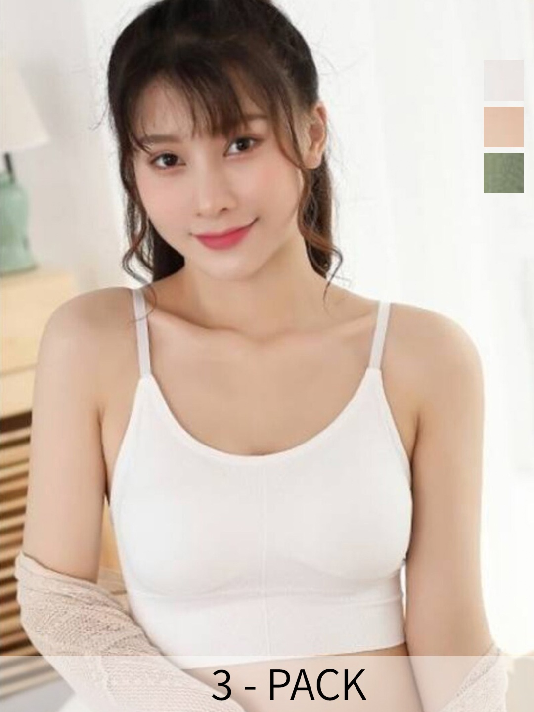 

UNDER 1000 Pack Of 3 Bra Full Coverage Rapid-Dry Cotton Camisole Bra With All Day Comfort, White