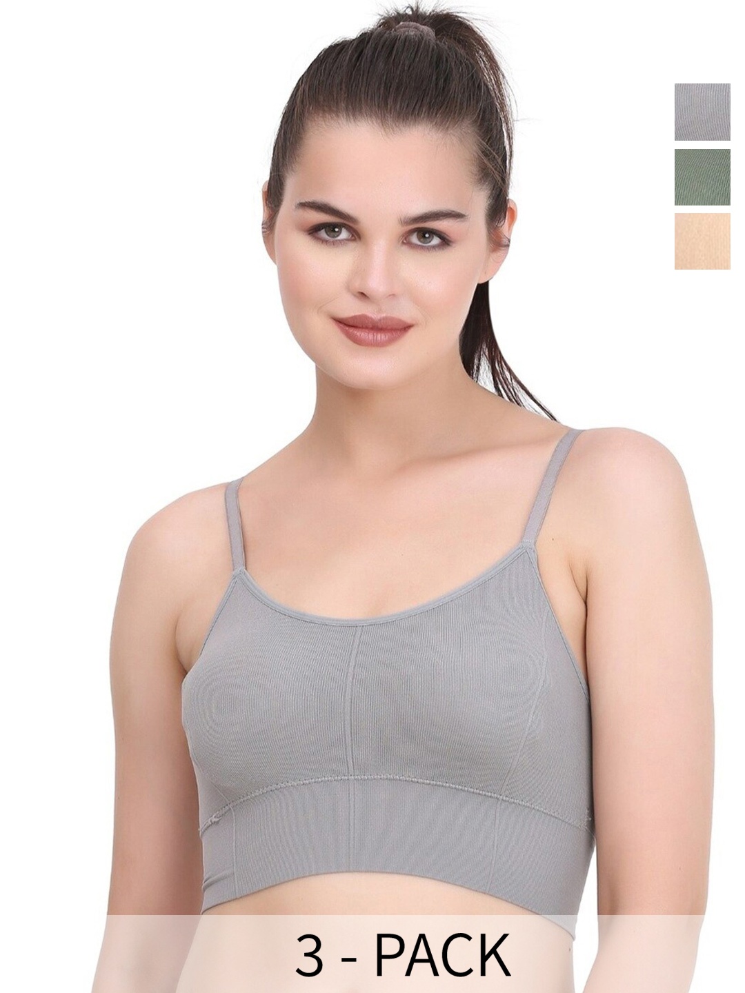 

UNDER 1000 Pack Of 3 Bra Full Coverage Rapid-Dry Workout Bra With All Day Comfort, Grey