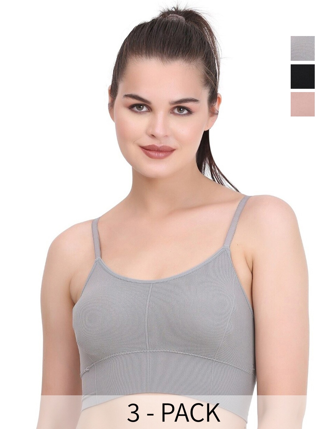 

UNDER 1000 Pack Of 3 Bra Full Coverage Rapid-Dry Camisole Bra With All Day Comfort, Grey