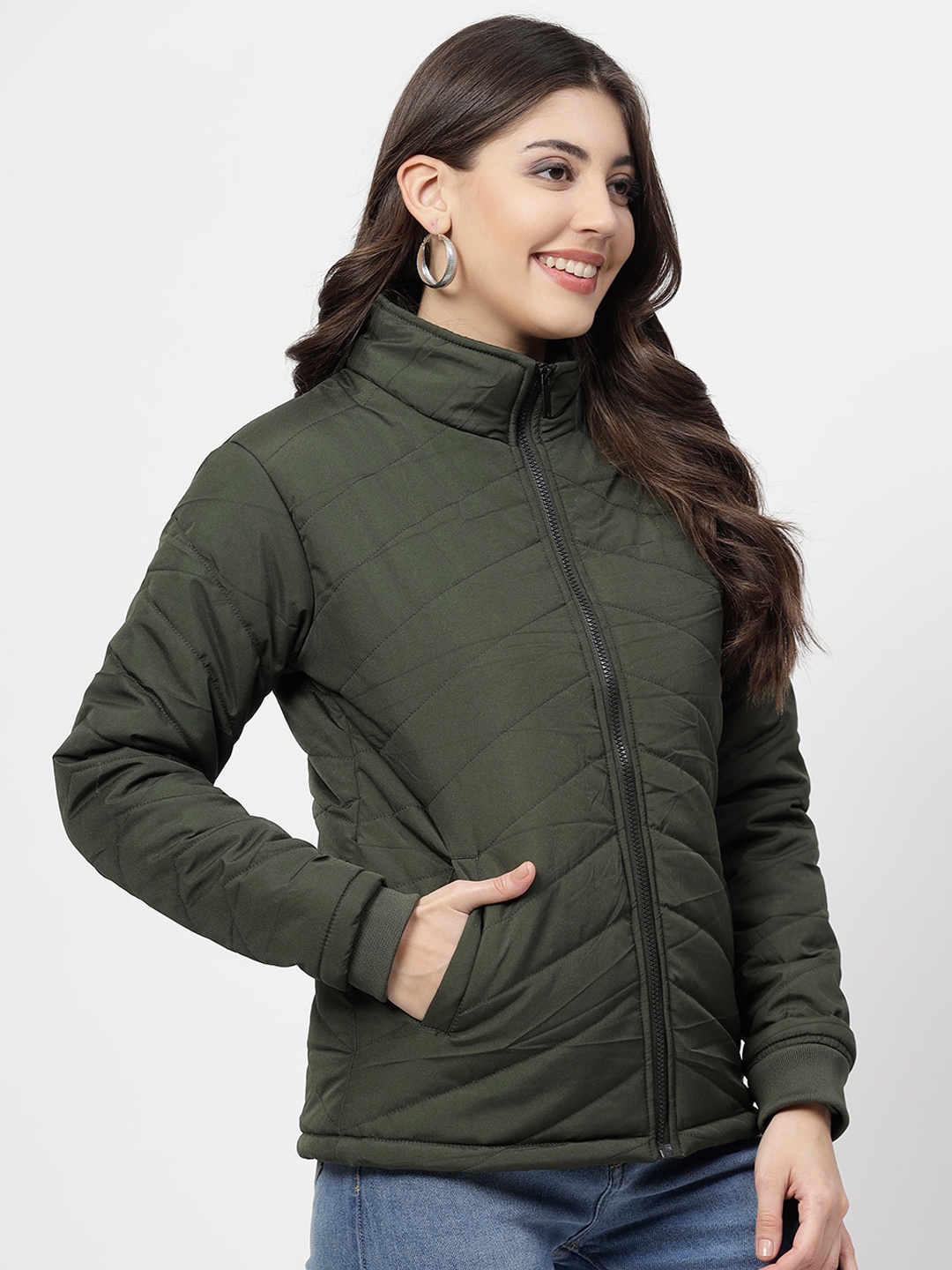 

WELL QUALITY Mock Collar Dry Fit Water Resistant Puffer Jacket, Olive