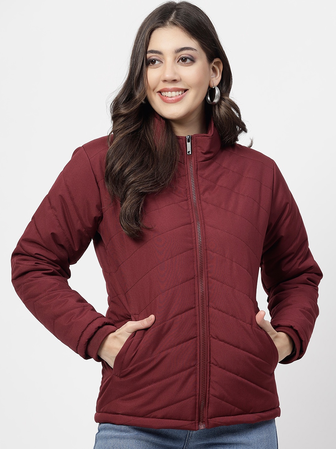 

WELL QUALITY Mock Collar Dry Fit Water Resistant Puffer Jacket, Maroon
