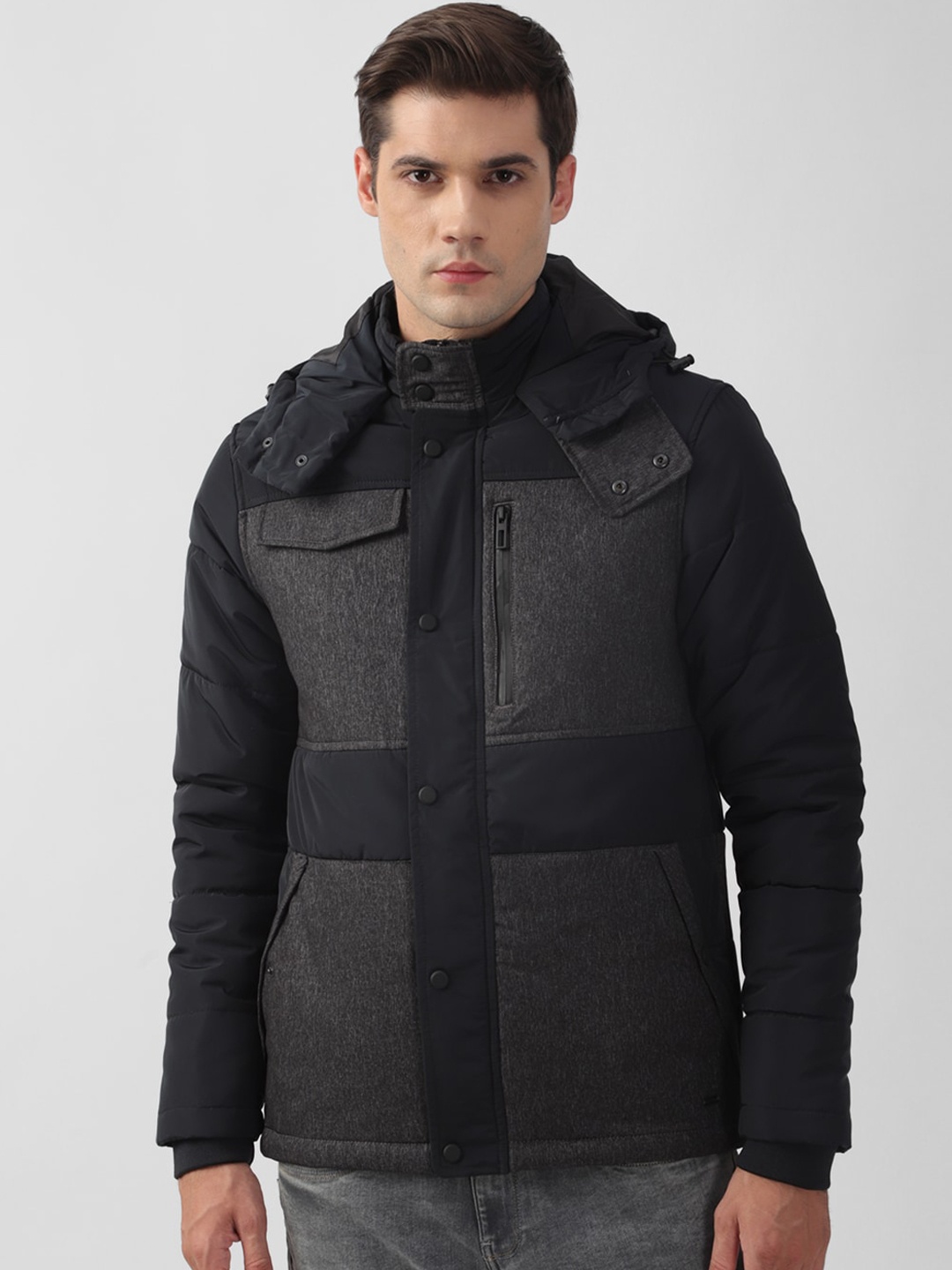 

Peter England Casuals Hooded Bomber Jacket, Black