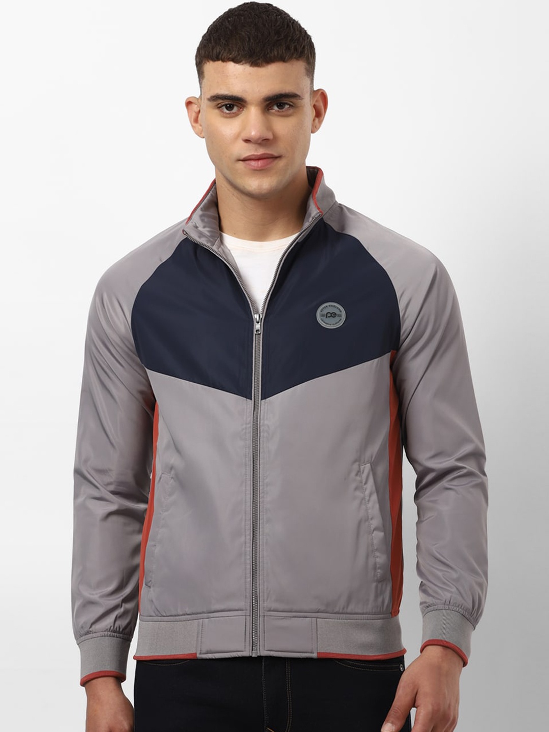 

Peter England Casuals Colourblocked Bomber Jacket, Grey