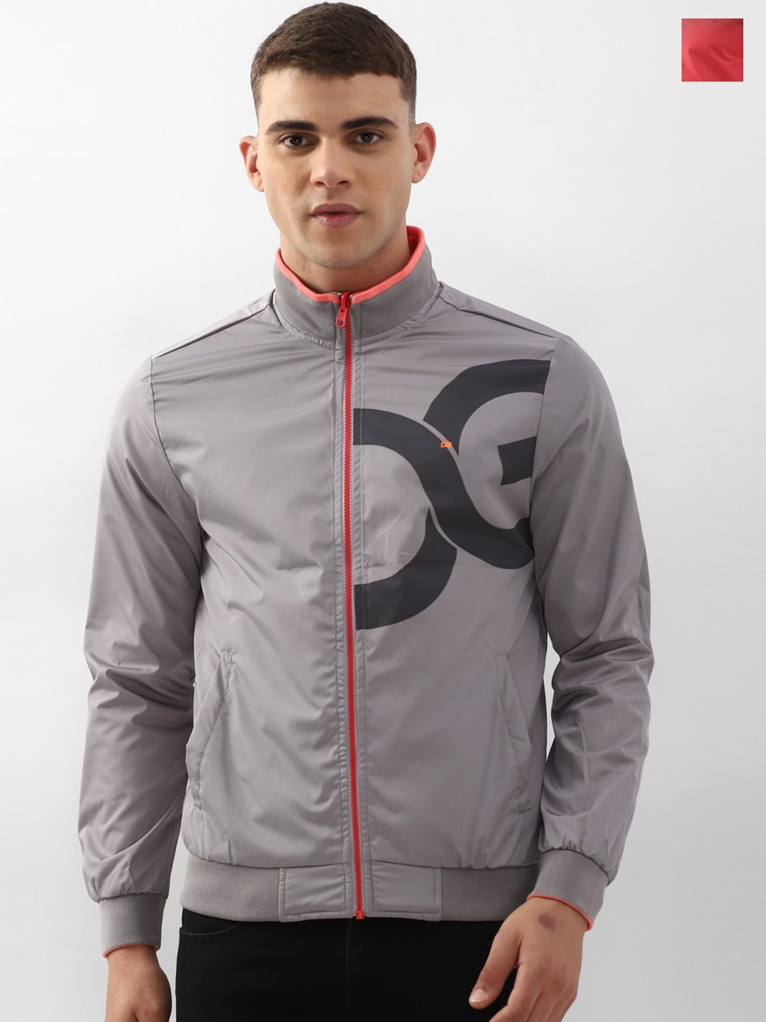 

Peter England Casuals Graphic Printed Bomber Jacket, Grey