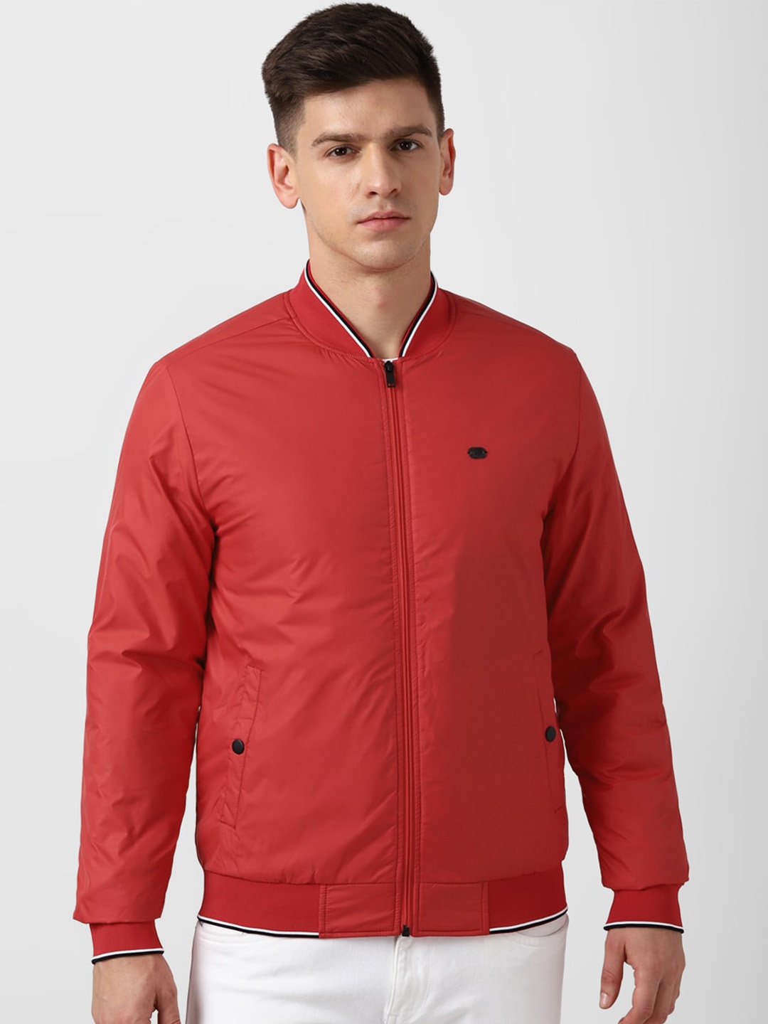 

Peter England Casuals Mock Collar Bomber Jacket, Maroon