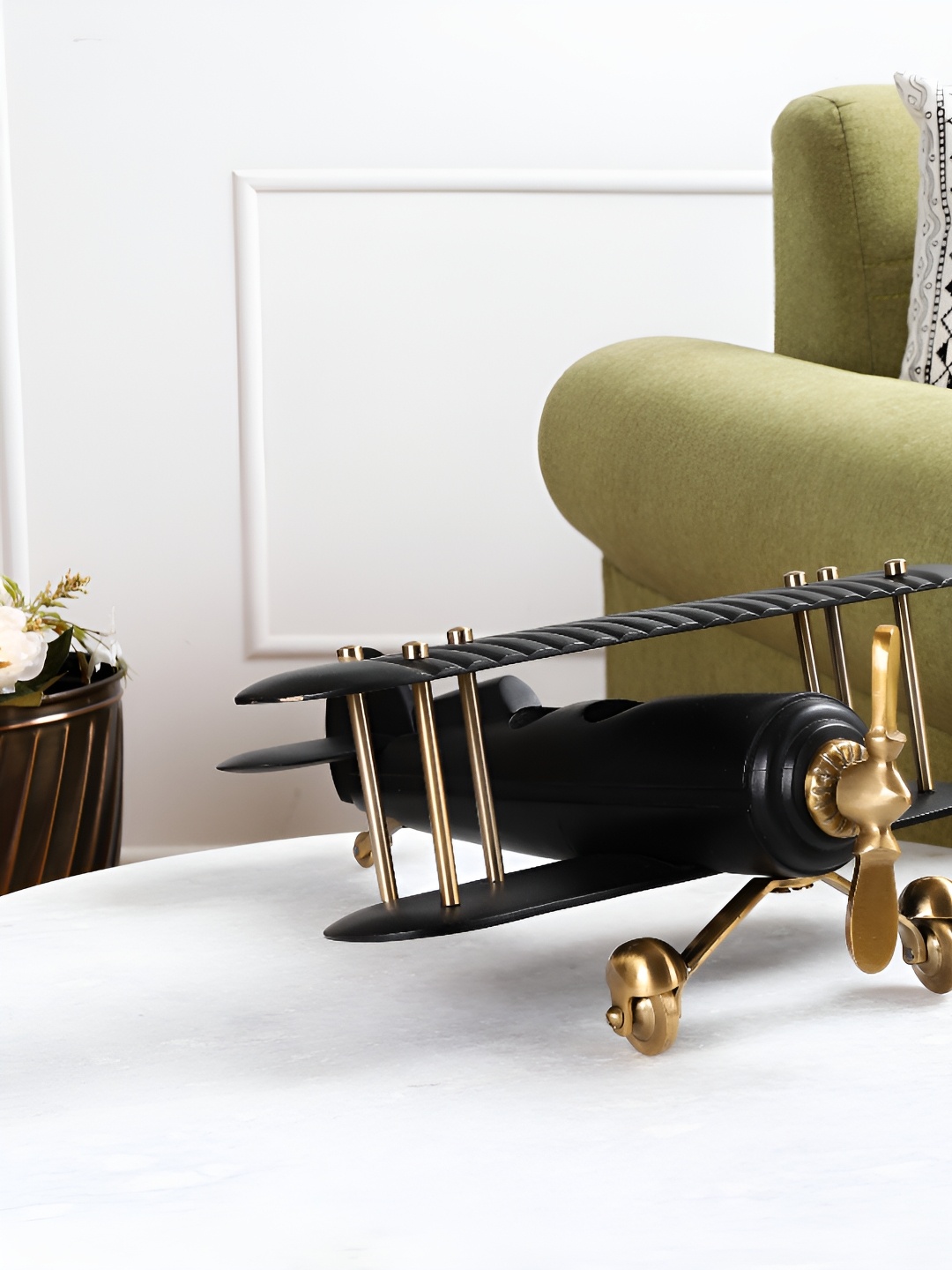 

Decor de Maison Black & Gold-Toned Metal Medium Figurine Decor Airplane Showpiece
