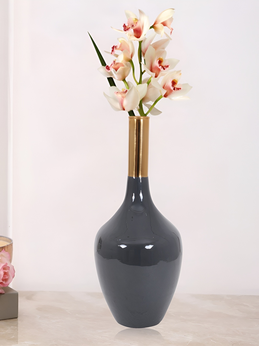 

Decor de Maison Grey Brass Flower Vase