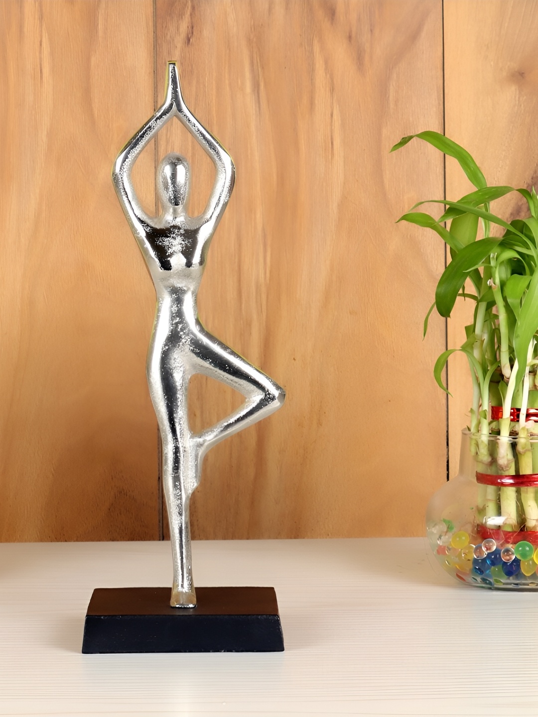 

Decor de Maison Silver-Toned Yoga Girl Showpiece