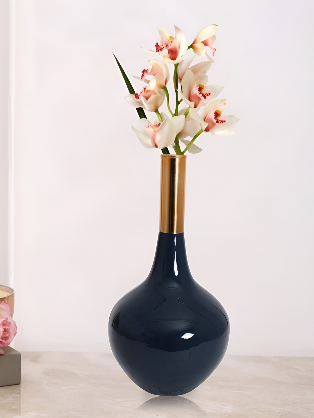 

Decor de Maison Teal & God Toned Blue Brass Flower Vase