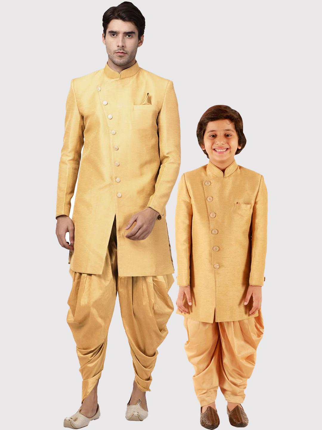 

VASTRAMAY Mandarin Collar Sherwani Set, Beige