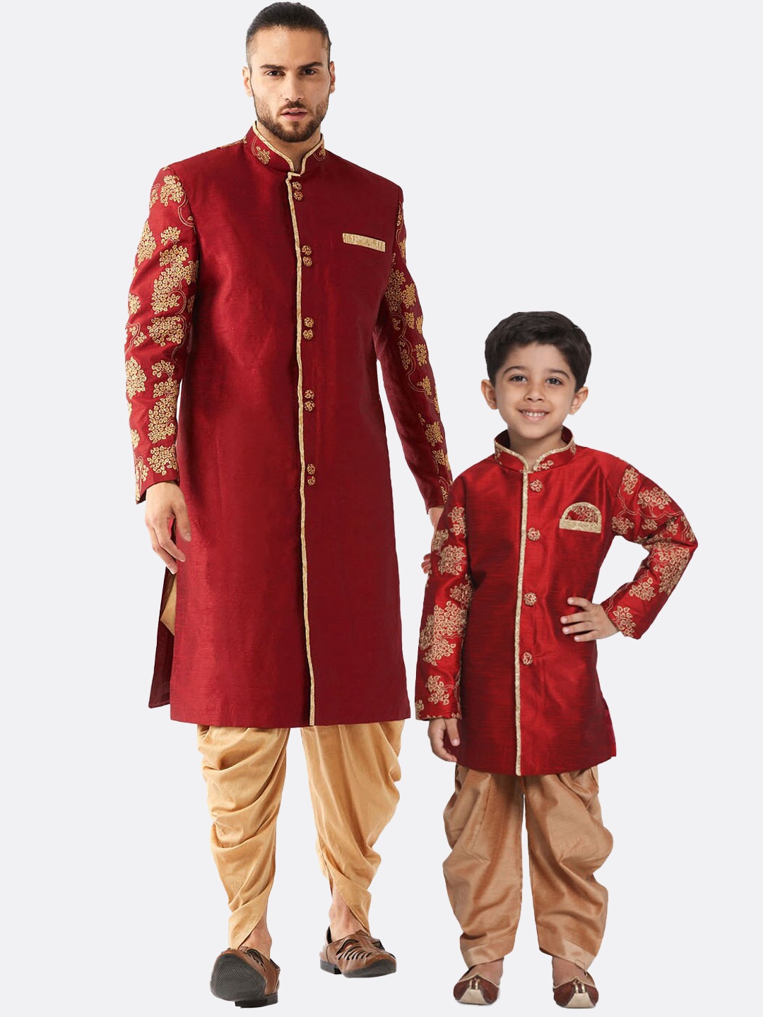 

VASTRAMAY Embroidered Mandarin Collar Slim-Fit Sherwani Set, Maroon