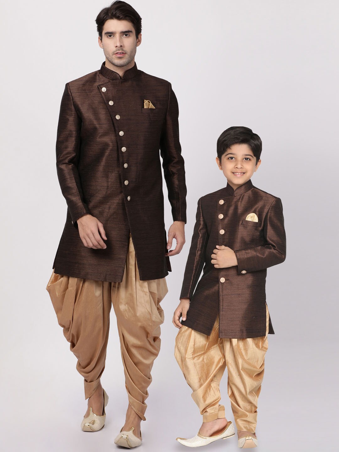 

VASTRAMAY Mandarin Collar Sherwani Set, Coffee brown