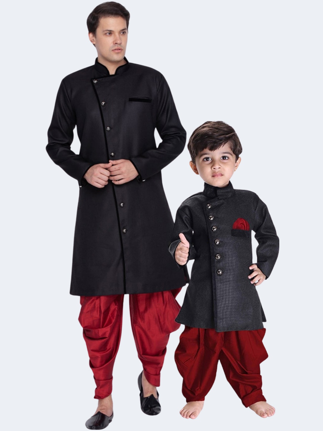 

VASTRAMAY Men Mandarin Collar Slim-Fit Sherwani Set, Black