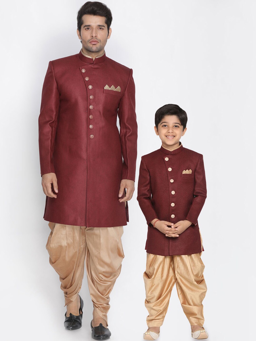 

VASTRAMAY Mandarin Collar Sherwani Set, Maroon