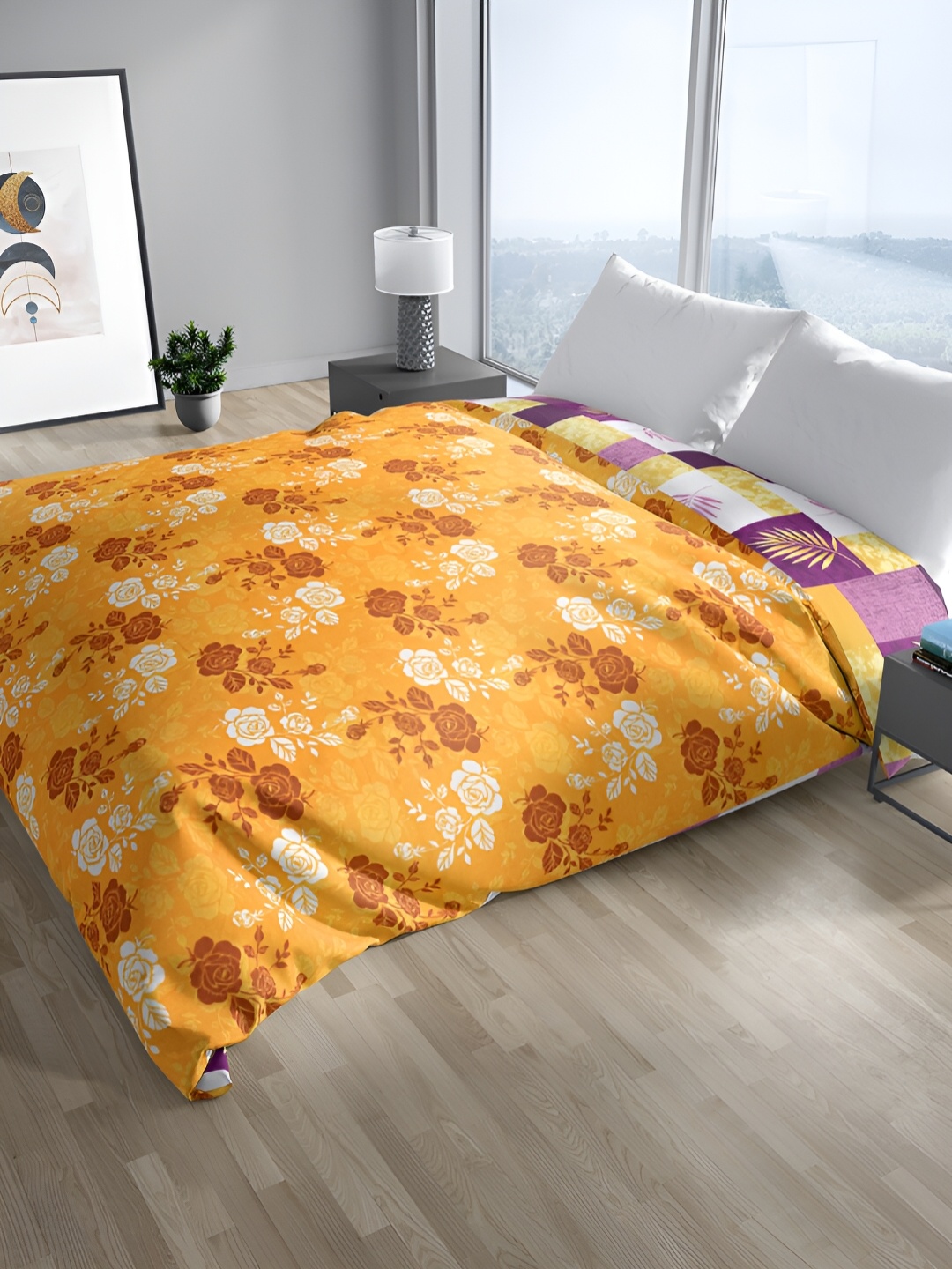 

Sassoon Melrose Mustard & White Floral Mild Winter 380 GSM Double Bed Quilt