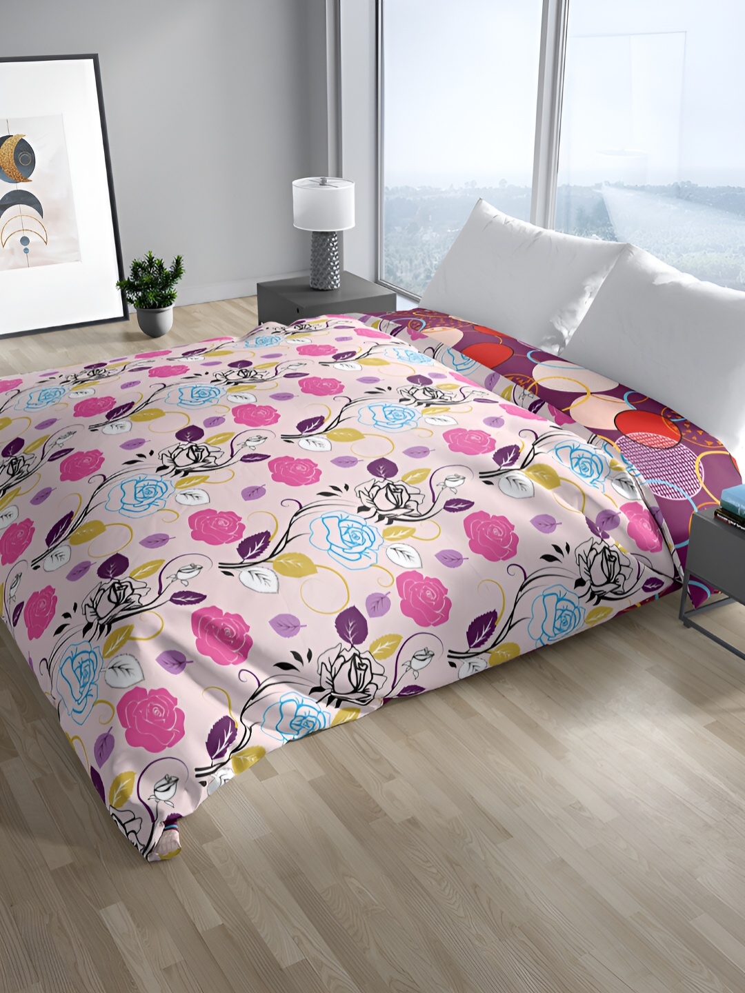

Sassoon Melrose Pink & Blue Floral Mild Winter Cotton 380 GSM Double Bed Quilt