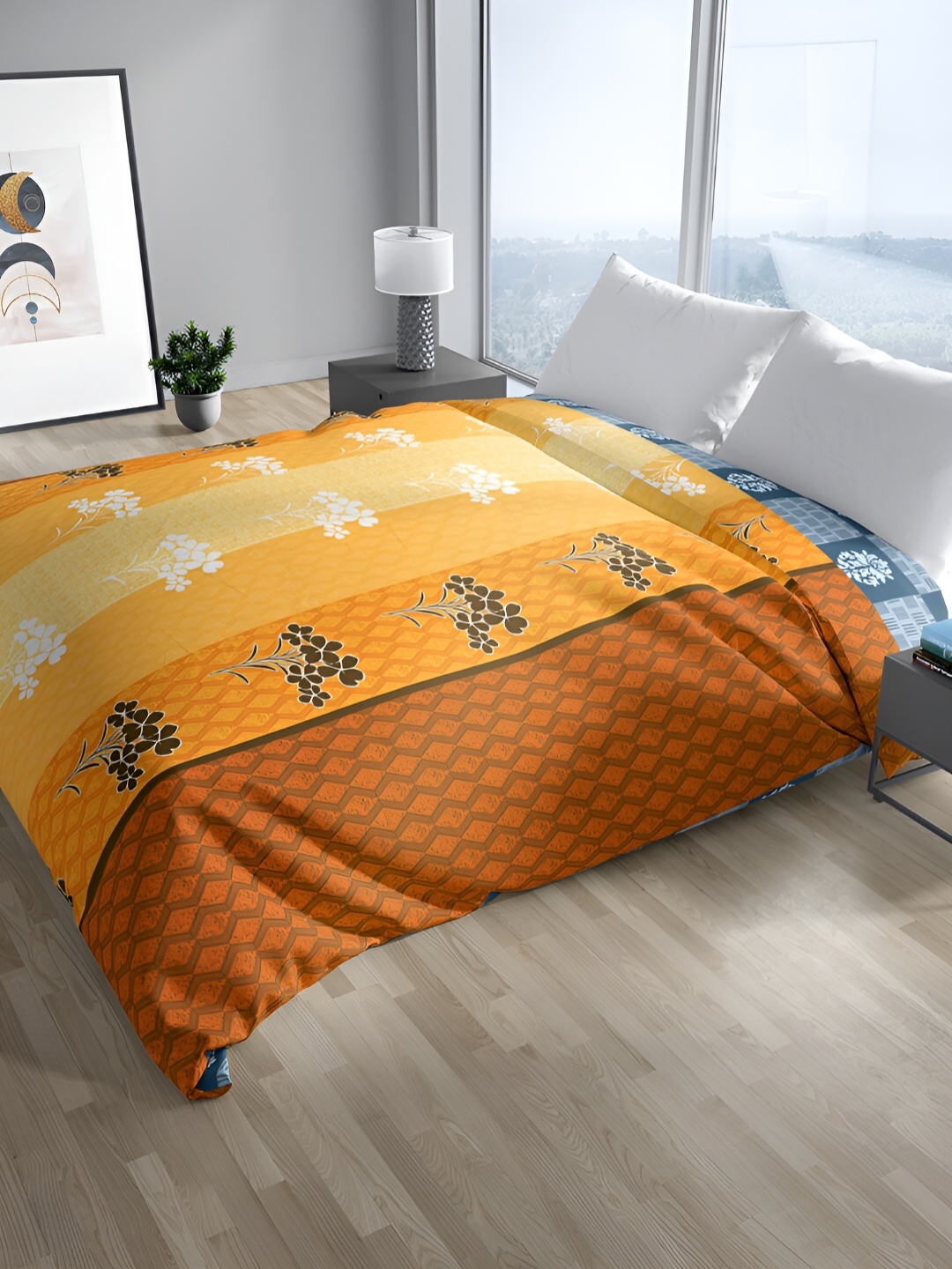 

Sassoon Melrose Yellow & White Floral Mild Winter Cotton 380 GSM Double Bed Quilt