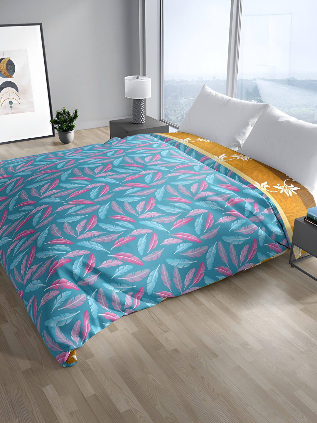 

Sassoon Melrose Blue & Pink Floral Mild Winter Cotton380 GSM Double Bed Quilt