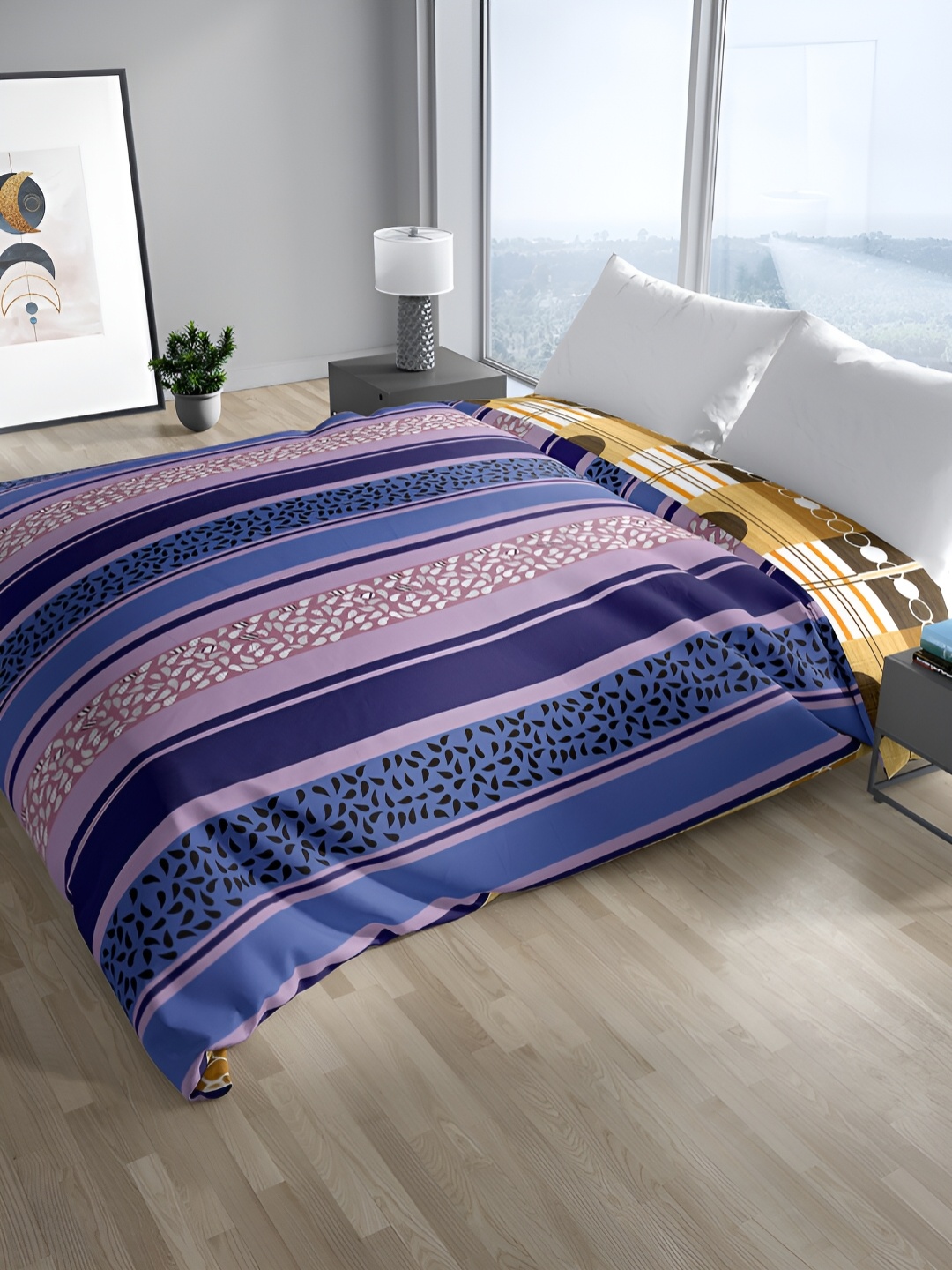 

Sassoon Melrose Purple & Brown Striped Mild Winter Cotton 380 GSM Double Bed Quilt