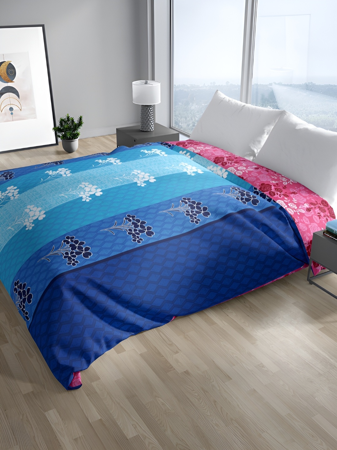 

Sassoon Melrose Blue & Pink Floral Mild Winter Cotton 380 GSM Double Bed Quilt