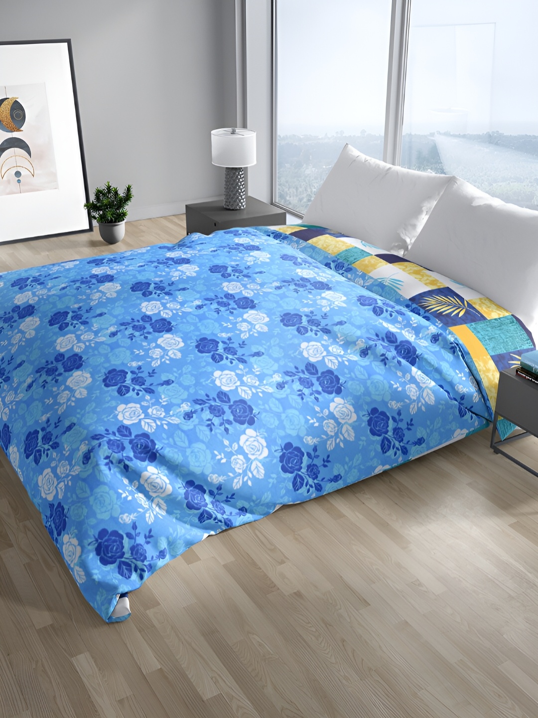 

Sassoon Melrose Blue Floral Cotton Reversible Mild Winter 300 GSM Double Bed Quilt