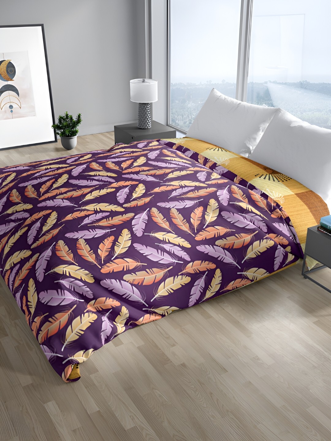 

Sassoon Melrose Purple Floral Cotton Reversible Mild Winter 300 GSM Double Bed Quilt