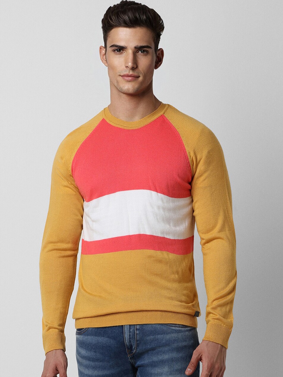 

Peter England Casuals Colourblocked Round Neck Pure Cotton Pullover, Yellow