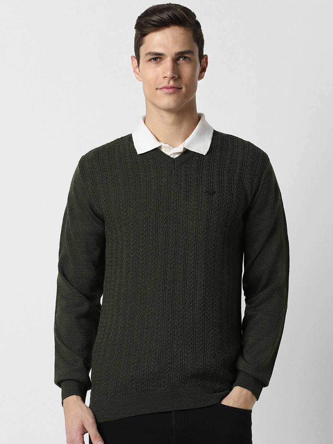 

Peter England Casuals Self Designed Pure Acrylic Pullover, Olive