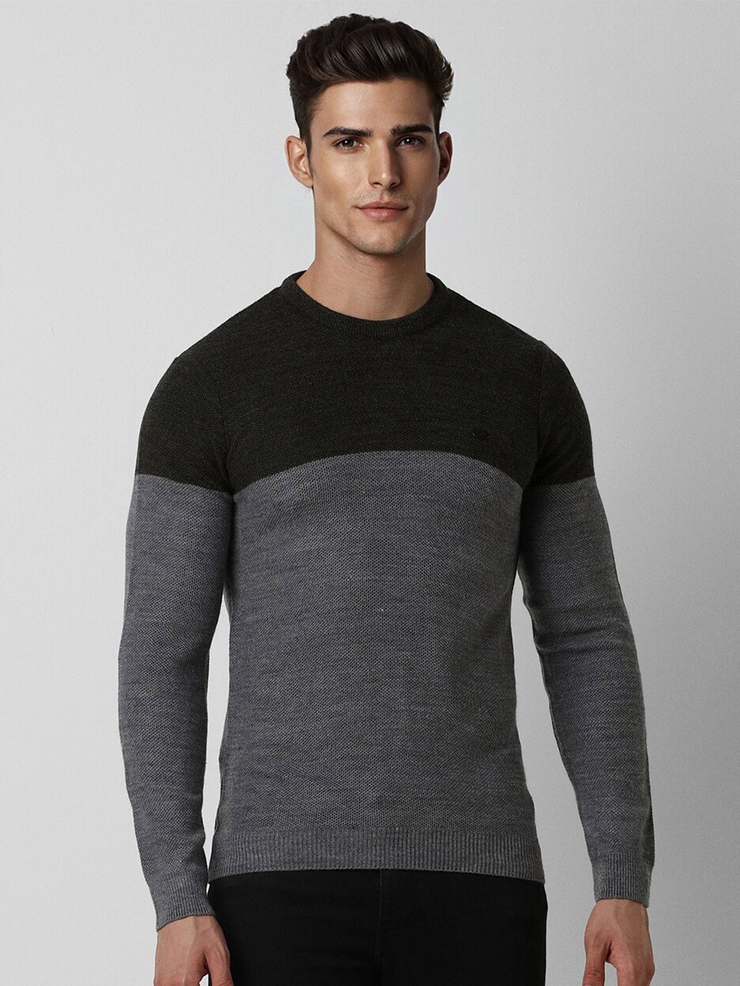 

Peter England Casuals Colourblocked Round Neck Pure Acrylic Pullover, Grey