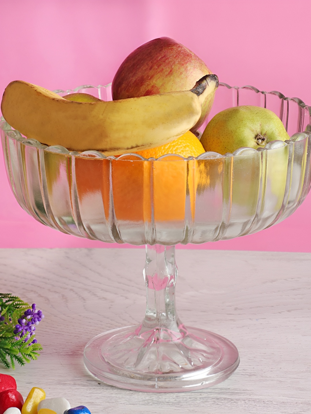 Clovefry Transparent Glass Footed Fruit Display Decorative Bowls