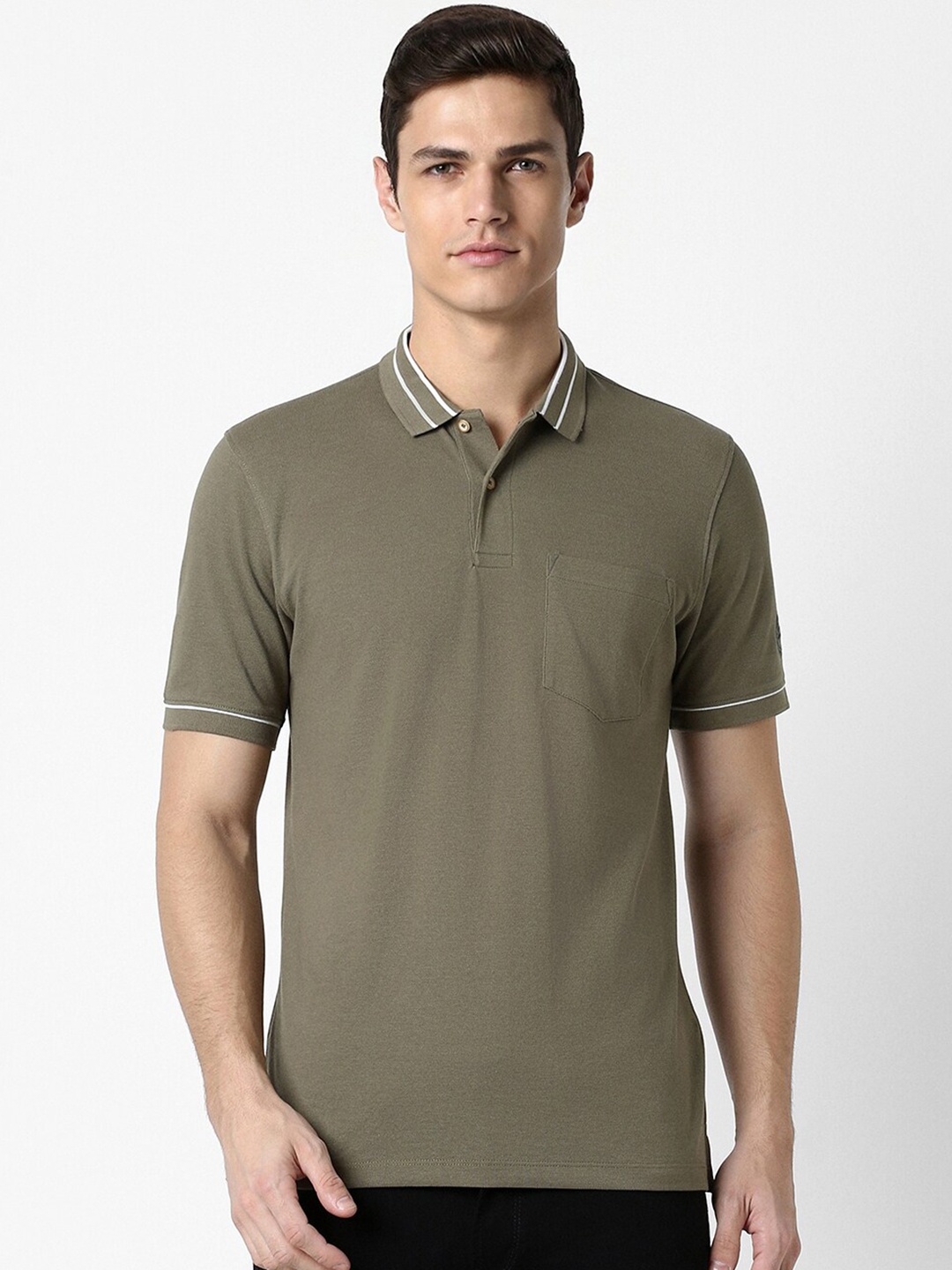 

Peter England Polo Collar Short Sleeves T-shirt, Olive