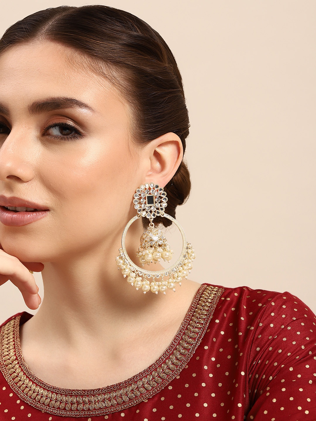 

House of Pataudi Gold-Plated Circular Drop Earrings