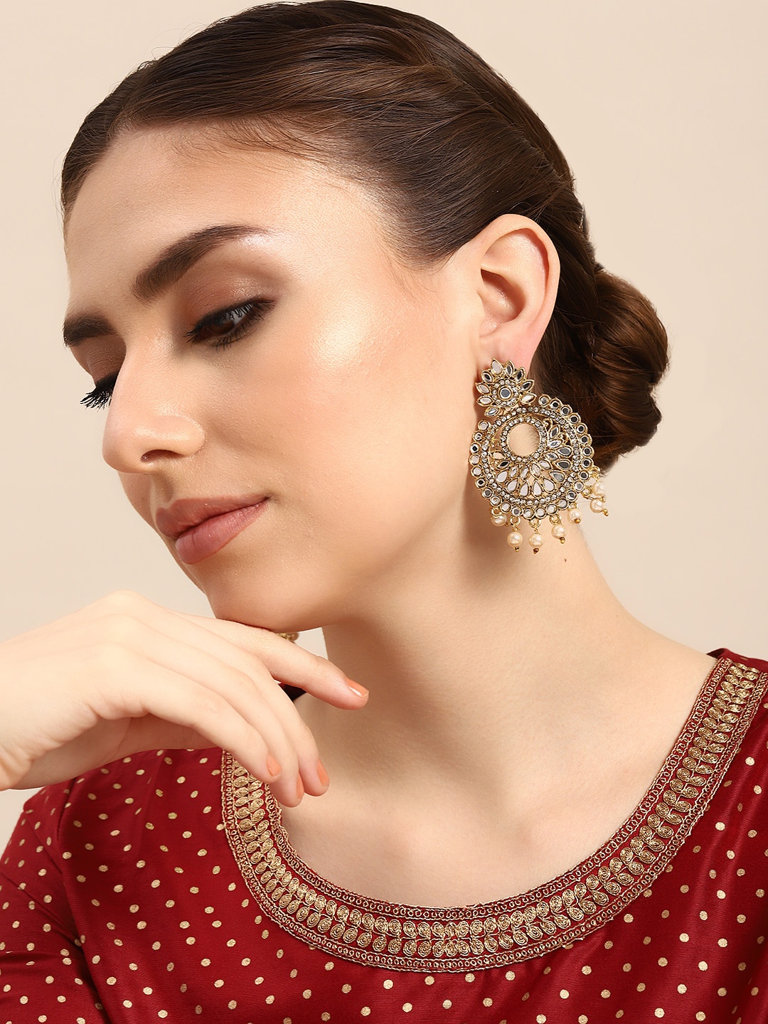 

House of Pataudi Gold-Plated Contemporary Drop Earrings