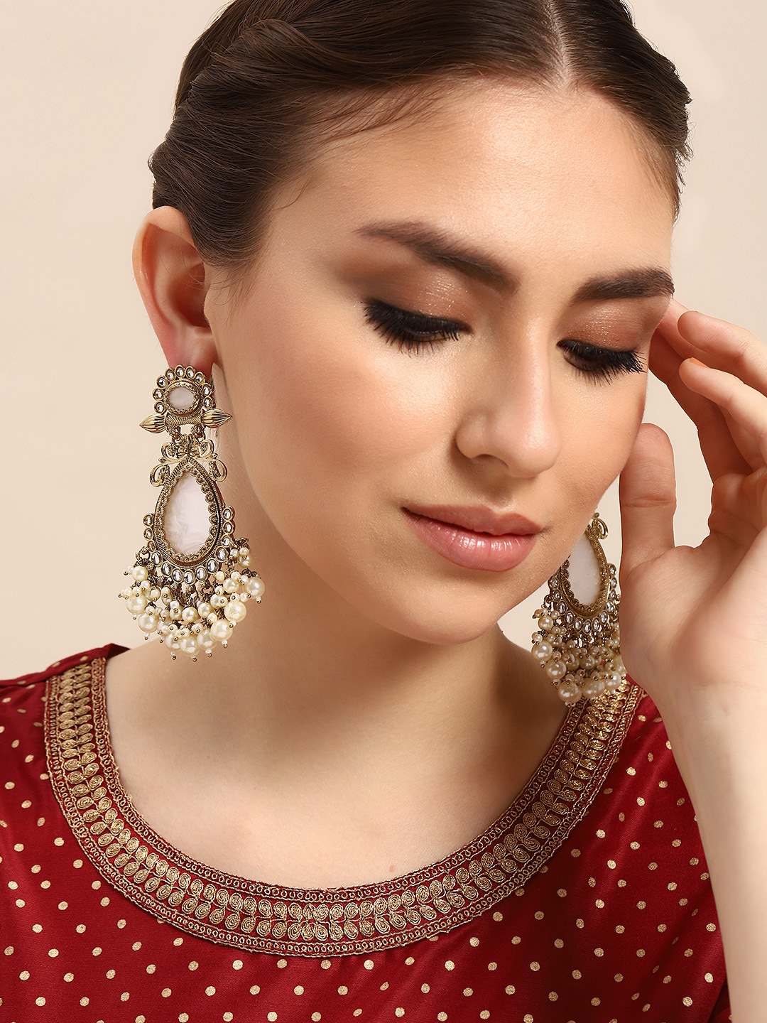 

House of Pataudi Gold-Plated Teardrop Shaped Drop Earrings