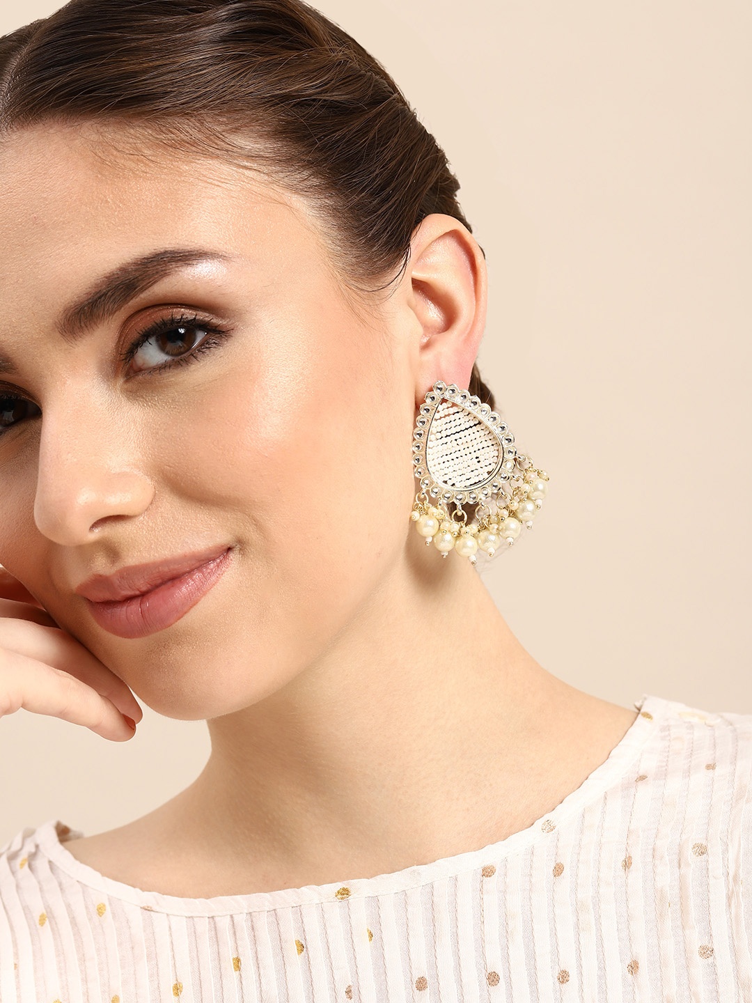 

House of Pataudi Gold-Plated Teardrop Shaped Drop Earrings