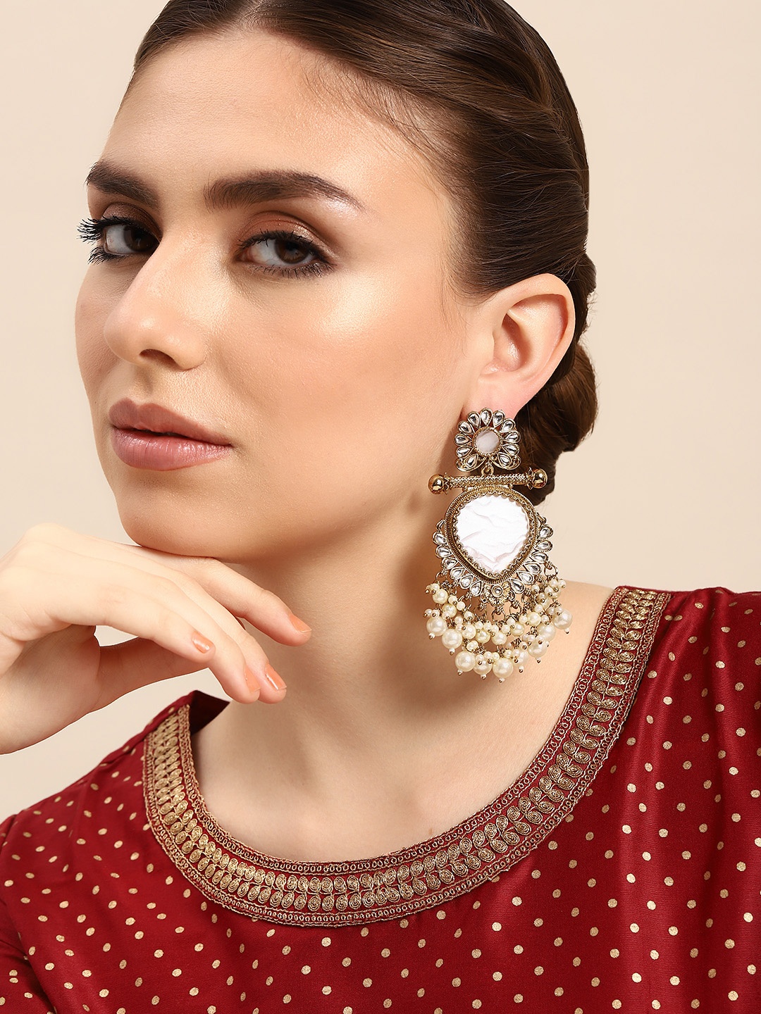 

House of Pataudi Gold-Plated Contemporary Drop Earrings