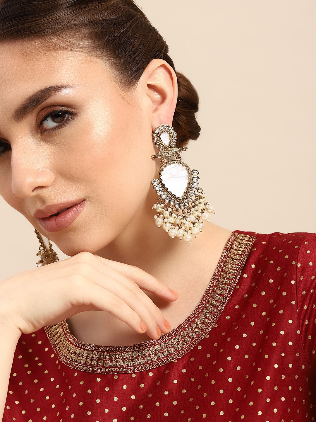 

House of Pataudi Gold-Plated Contemporary Drop Earrings
