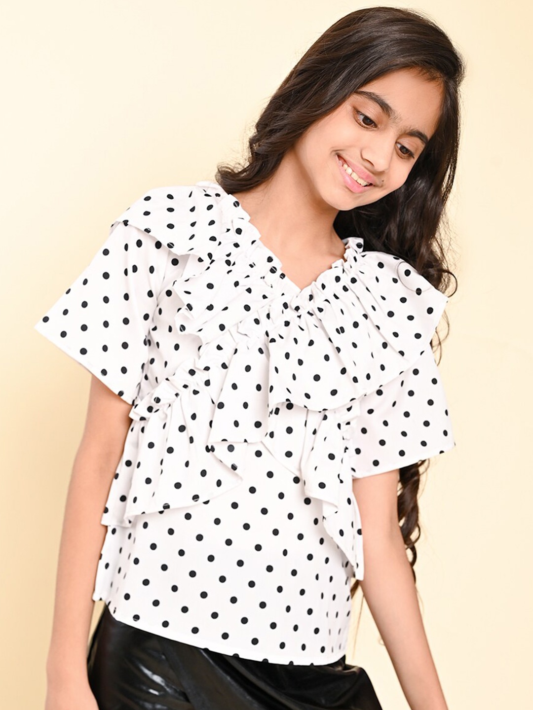 

BAESD Polka Dot Printed Crepe Top, White