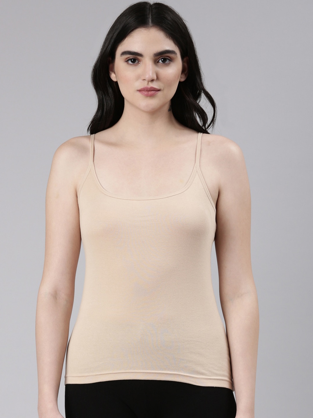 

FASO Shoulder Strap Non-Padded Organic Cotton Camisole, Beige