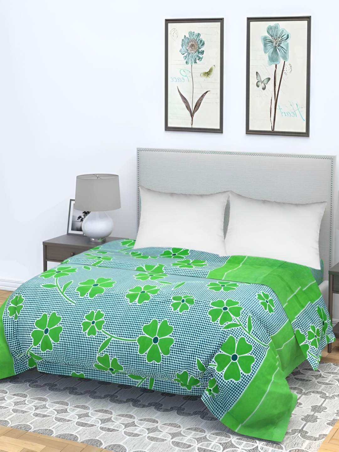 

Supreme Home Collective Green &Blue Floral Microfiber 144 TC Queen Bedsheet
