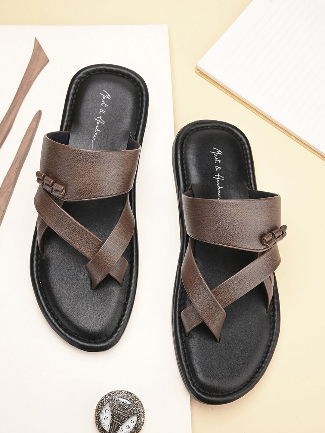 

Mast & Harbour Men Brown One Toe Comfort Sandals