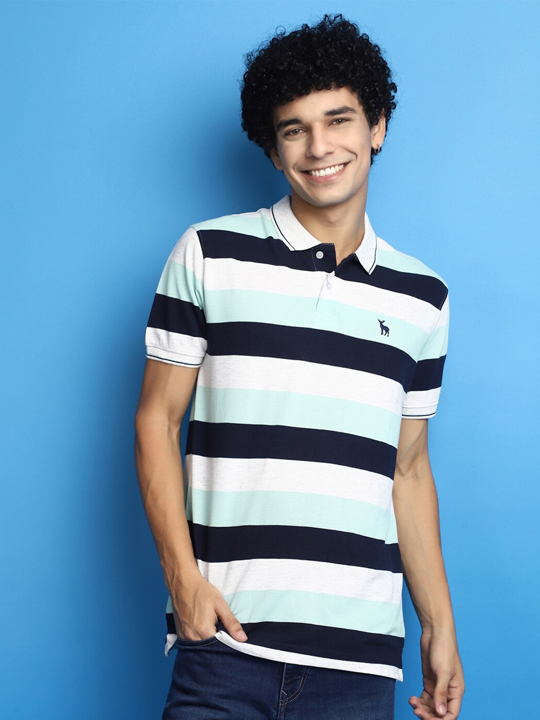 

V-Mart Striped Polo Collar Pique Cotton T-shirt, Green