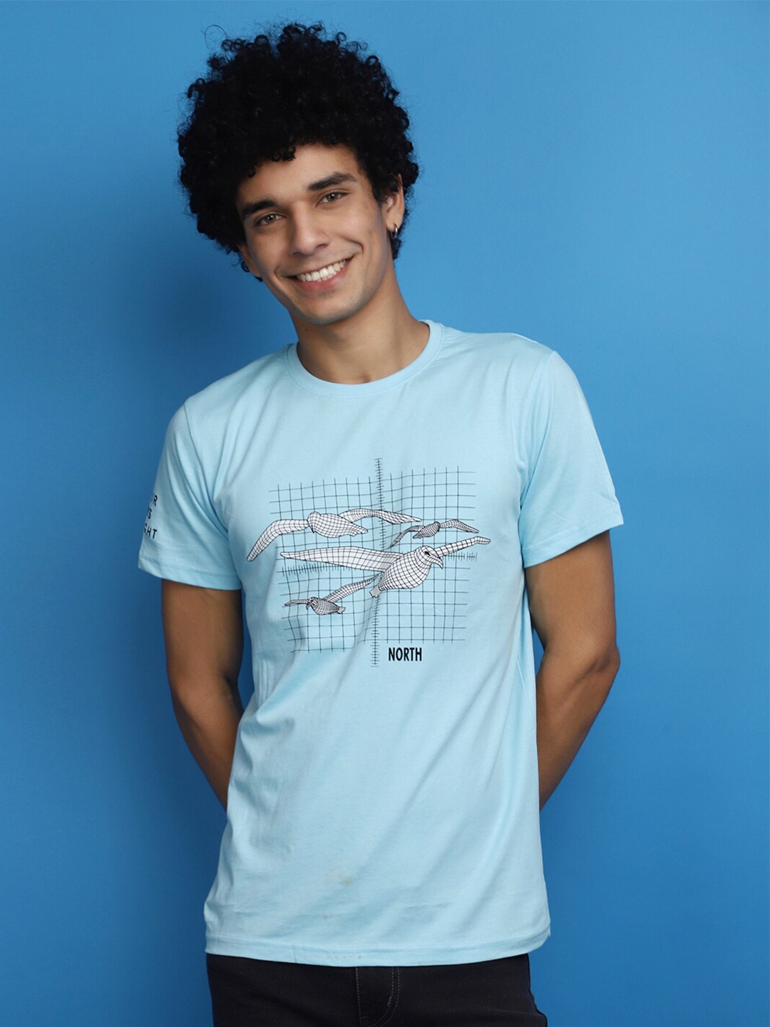 

V-Mart Graphic Printed Slim Fit Cotton T-shirt, Blue