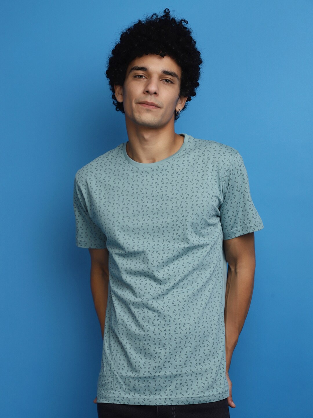 

V-Mart Geometric Printed Slim Fit Cotton T-shirt, Green