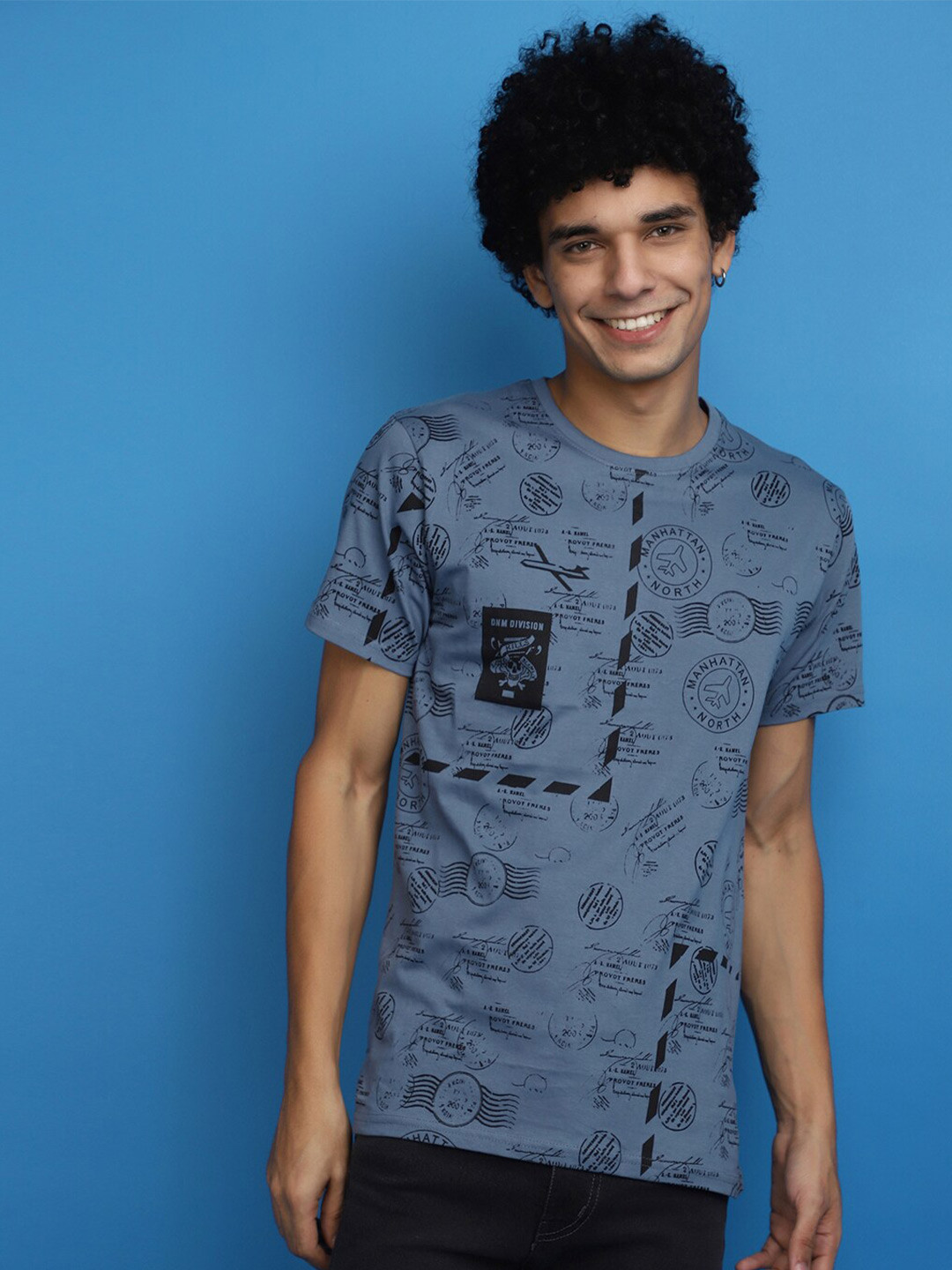 

V-Mart Typography Printed Slim Fit Cotton T-shirt, Blue