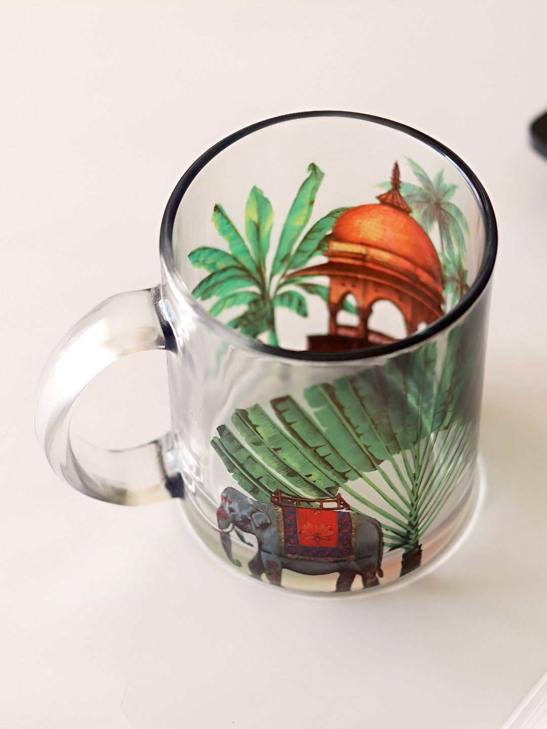 Strokes by Namrata Mehta Green Floral Printed Glass Transparent Mug 350 ml